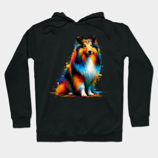 Colorful Shetland Sheepdog in Abstract Splash Art Hoodie